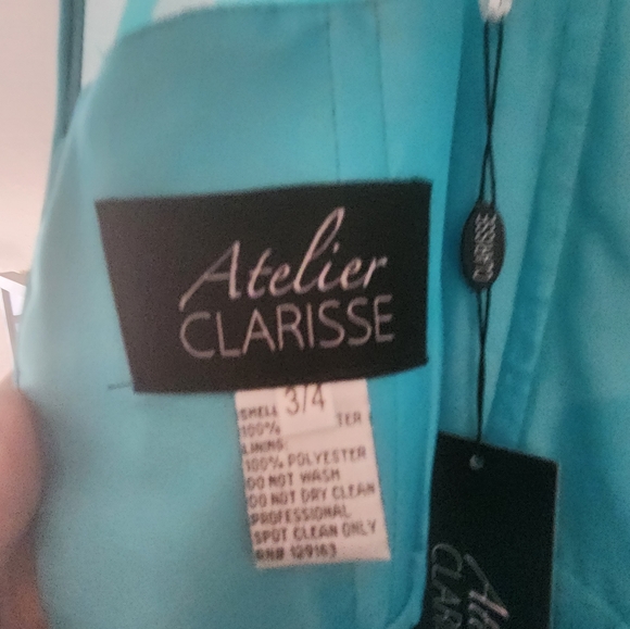 NWT Atelier Clarisse Aquamarine Beaded Chiffon Gown. Size 3/4 - Picture 7 of 8